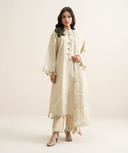 Ivory Lawn Unstitched Ensemble - View 1