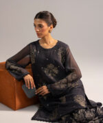 Black Chiffon Straight Suit - View 5