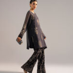 Black Chiffon Straight Suit - View 1