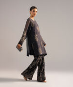Black Chiffon Straight Suit - View 1