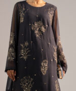Black Chiffon Straight Suit - View 2