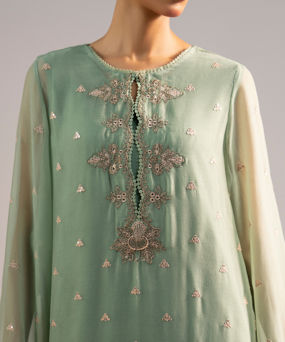 Green Chiffon Straight Suit - View 1 Green Chiffon Straight Suit - View 1