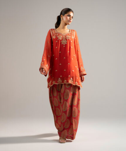 Rust Chiffon Straight Suit - View 2