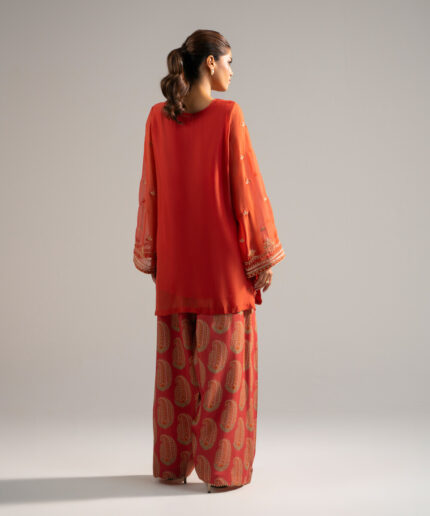 Rust Chiffon Straight Suit - View 1