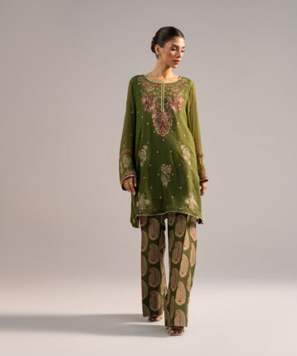 Green Chiffon Straight Suit - View 2