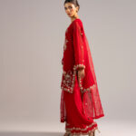 Red Khaddi Net Straight Suit - View 1