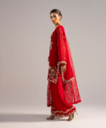 Red Khaddi Net Straight Suit - View 1