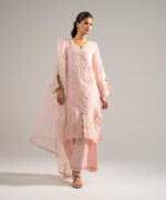 Baby Pink Khaddi Net A-Line Suit - View 3