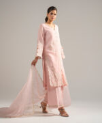 Baby Pink Khaddi Net A-Line Suit - View 4