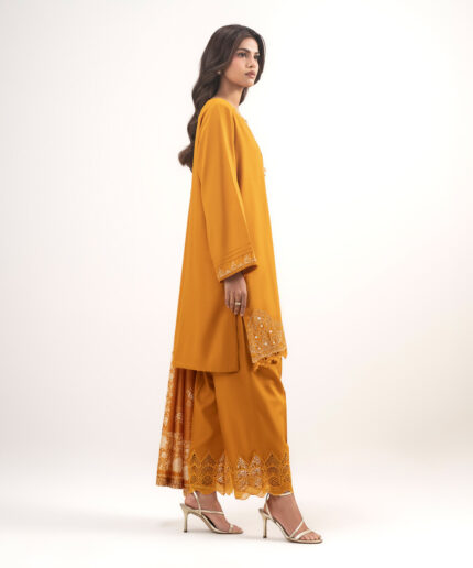 3 Piece Orange Cotton Viscose Straight Suit - View 2