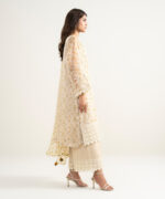Pale Yellow Blended Organza A-Line Suit - View 3