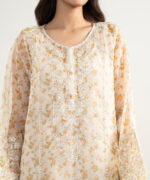 Pale Yellow Blended Organza A-Line Suit - View 5