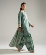 Green Raw Silk Straight Suit - View 5