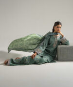 Green Raw Silk Straight Suit - View 2