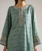 Green Raw Silk Straight Suit - View 4