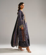 Black Bright Raw Silk A-Line Suit - View 2