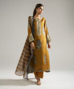 Mustard Brown Bright Raw Silk Straight Suit - View 3