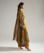 Mustard Brown Bright Raw Silk Straight Suit - View 4