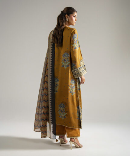 Mustard Brown Bright Raw Silk Straight Suit - View 2