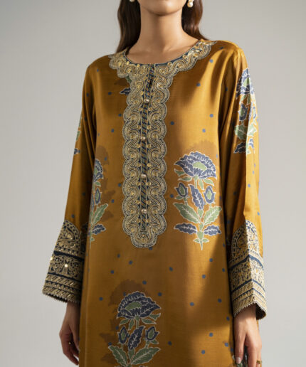 Mustard Brown Bright Raw Silk Straight Suit - View 1
