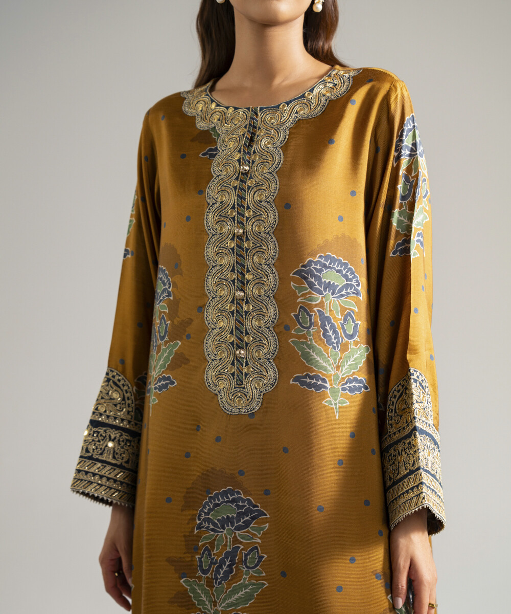 Mustard Brown Bright Raw Silk Straight Suit - View 1 Mustard Brown Bright Raw Silk Straight Suit - View 1