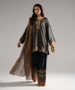 Black Bright Raw Silk Straight Suit - View 3