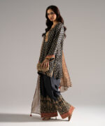Black Bright Raw Silk Straight Suit - View 4