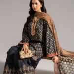 Black Bright Raw Silk Straight Suit - View 1