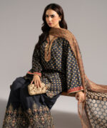 Black Bright Raw Silk Straight Suit - View 1