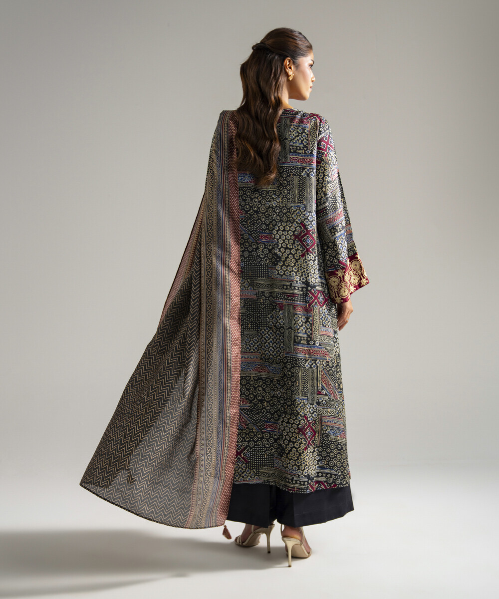 Black Bright Raw Silk Straight Suit - View 1 Black Bright Raw Silk Straight Suit - View 1