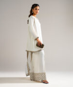 White Raw Silk Straight Suit - View 3