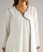 White Raw Silk Straight Suit - View 1