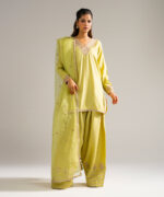 Pale Green Raw Silk Straight Suit - View 5