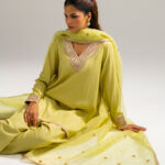 Pale Green Raw Silk Straight Suit - View 1