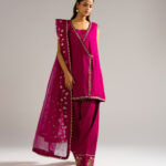 Plum Raw Silk Straight Suit - View 1