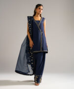 Black Raw Silk Straight Suit - View 5