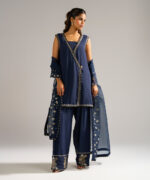 Black Raw Silk Straight Suit - View 3