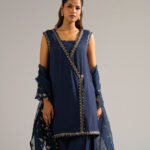 Black Raw Silk Straight Suit - View 1
