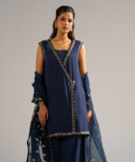 Black Raw Silk Straight Suit - View 1