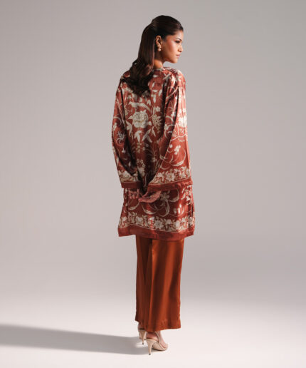 Brown Blended Satin Shirt Suit - View 2