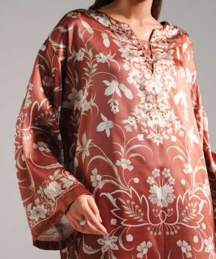 Brown Blended Satin Shirt Suit - View 1