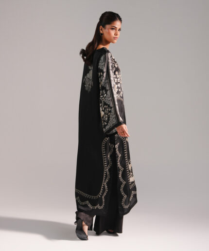 Dark Brown Blended Satin Shirt Suit - View 1