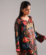 Black Blended Satin Shirt Suit - View 2
