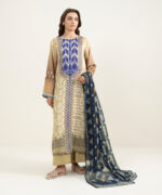 Beige Viscose Raw Silk Drop Shoulder Suit - View 5