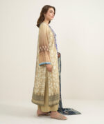 Beige Viscose Raw Silk Drop Shoulder Suit - View 3