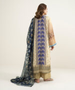 Beige Viscose Raw Silk Drop Shoulder Suit - View 4