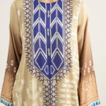 Beige Viscose Raw Silk Drop Shoulder Suit - View 1