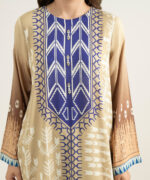 Beige Viscose Raw Silk Drop Shoulder Suit - View 1