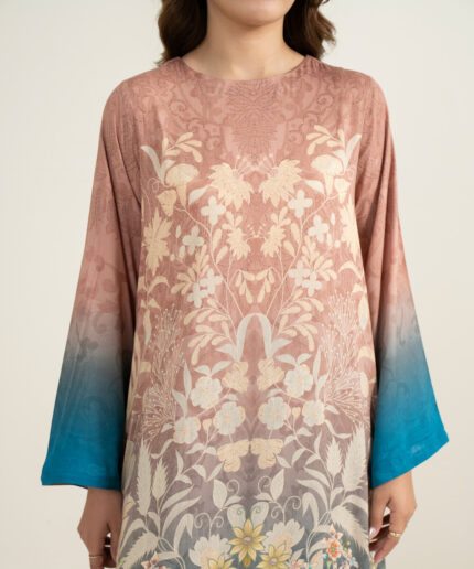 Brown Viscose Raw Silk Straight Suit - View 1