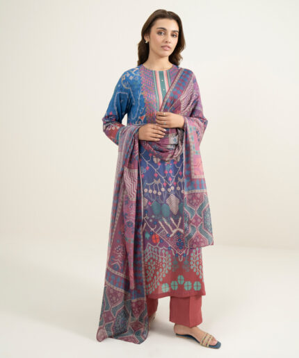 Blue Viscose Raw Silk Straight Suit - View 1